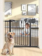 36.2" Extra Tall Baby Gate for Stairs, 29.5-46" Wide Dog Gate for Doorways, Walk Thru Auto Close Metal Child Gate for The House, Stairs and Doorways, Pet Gate Pressure Mounted Dog Gate Indoor (Black)