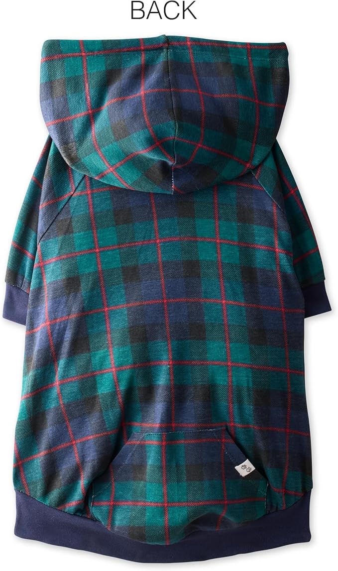 Rocky – The Orginal Lightweight Hooded TEE 100% Organic Cotton Dog Hoodie Pet Coat Sweater for Small, Medium, Large Dogs, Black Watch Plaid, Large