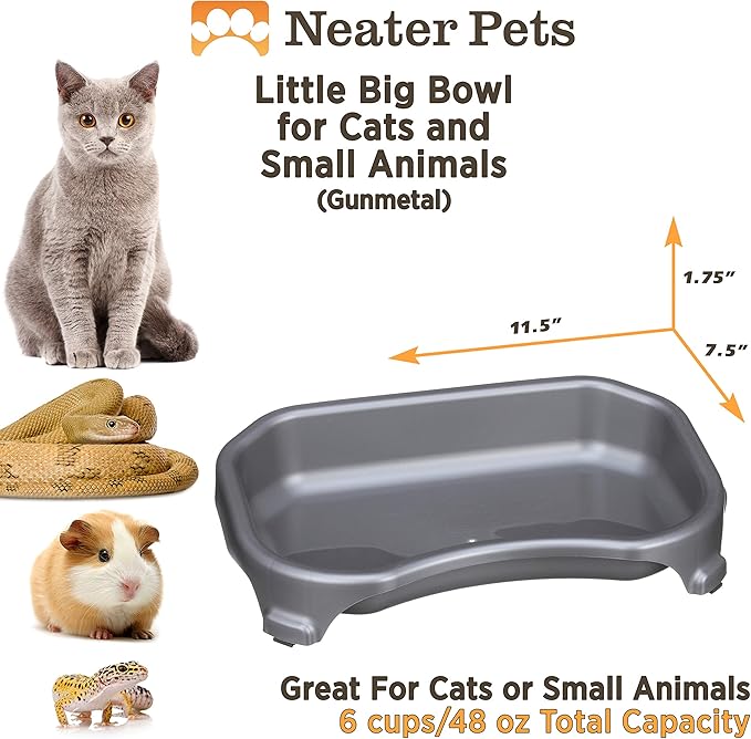 Neater Pet Brands Large Capacity Cat Bowls, Water Bowl for Cats, Reptiles, Chickens, Birds, & Small Animals, Cat Food Bowl (6 Cups), Indoor or Outdoor Water Trough & Feeder, Gunmetal Grey