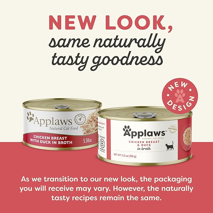Applaws Natural Wet Canned Cat Food, Limited Ingredient, Protein with No Artificial Additives, Chicken Breast & Duck in Broth (24 x 5.5oz Cans)