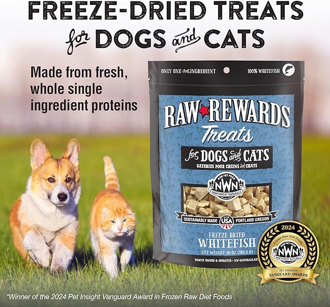 Northwest Naturals Raw Rewards Freeze-Dried Whitefish Treats for Dogs and Cats - Bite-Sized Pieces - Healthy, 1 Ingredient, Human Grade Pet Food, All Natural, Proudly Made in USA, 10 Oz (Pack of 3)