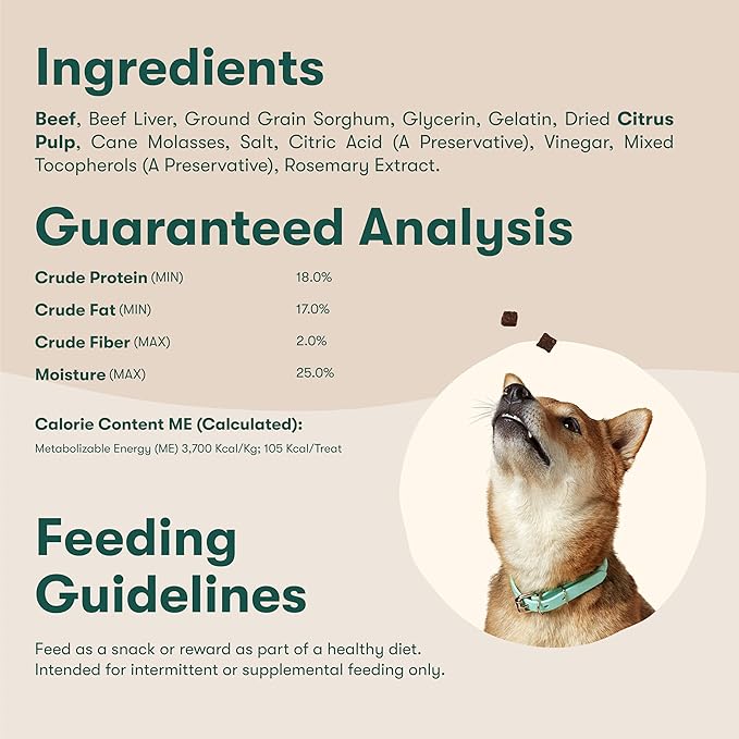 Jinx Beef Bites, Soft Jerky Dog Treats, Bite-Sized Snack, Low-Calorie and Packed with Flavor, Slow-Smoked Real Beef & Liver, No Fillers, 5oz (Pack of 2)