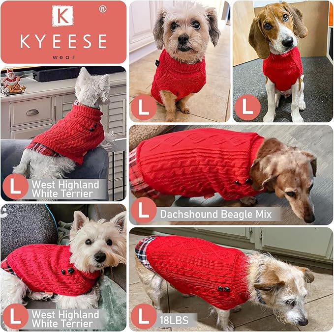 KYEESE Dog Sweater Soft Pullover Dog Sweaters for Small Dogs Girl Warm Turtleneck Small Dogs Sweater Stretchy Knitwear Cat Clothes with Gingham Patchwork Comfy Pet Coat for Fall Winter Cold Weather