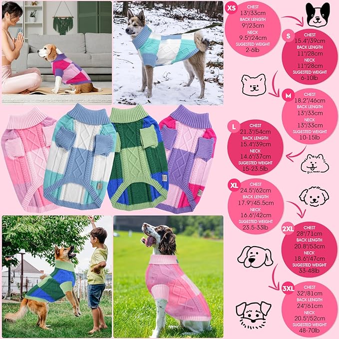 Turtleneck Pet Sweaters for Dogs Boys or Girls,Color Inlay and Moving Needle Pattern Dog Sweater,Pet Clothes,Dog Sweaters,Suitable for Various Breeds Dogs or Sizes(Pink Group,M)
