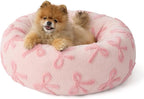 LE SURE Donut Small Dog Bed - Round Cat Beds for Indoor Cats Anti-Anxiety Calming Pet Beds, Washable Cute Modern Beds with Teddy Sherpa Plush & Anti Slip Bottom, 23 Inch, Pink Taffy