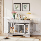 Dog Furniture Crate, 47" Large Dog Crate Furniture w/ 2 Storage Draws & Removable Divider for Large/Medium/Small Dogs (Grey, One Cage)