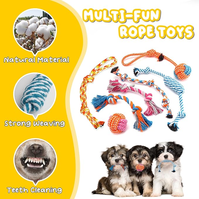 Zeaxuie 23 Pack Luxury Puppy Toys for Teething Small Dogs, Puppy Chew Toys with Rubber Toy, Rope and Squeaky Toys