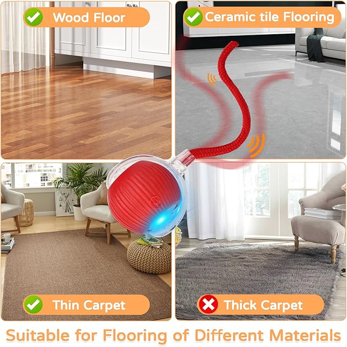 2025 New 3Pack Cat Ball Kitten Toys for Indoor Interactive Kitty Ball Toy Speedy Tail 360° Automatic Rolling(Red Grey Green)