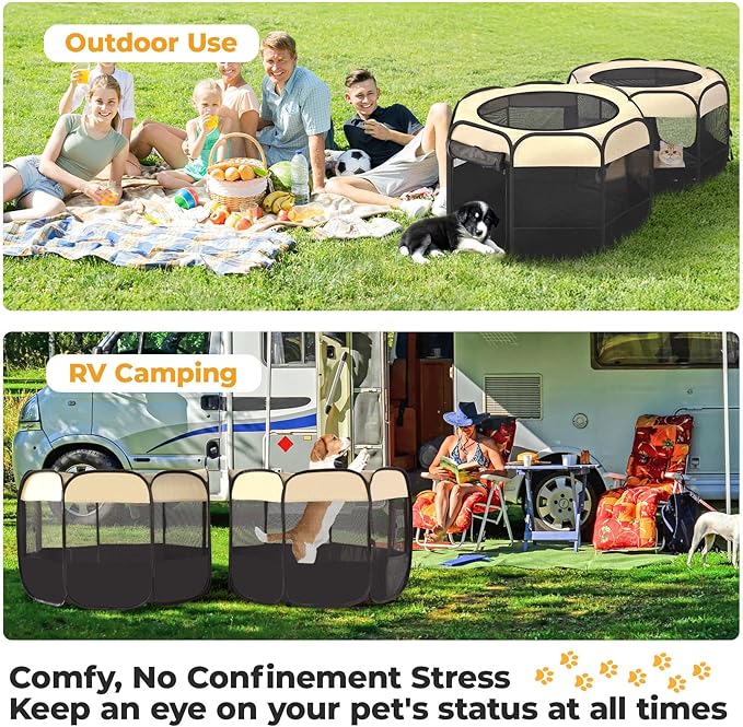 2-in-1 XLarge Pop Up Dog Cat Playpen, Detachable into 2 Separate Pens, Assembly-Free Portable Puppy House Collapsible Crates Pet Pen Tent Kennel Kitten Enclosure Cage Indoor Outdoor Foldable(L)