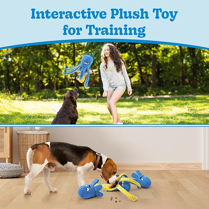 Interactive Dog Toys Octopus, 4 Pack Squeaky Hide And Seek Large Dog Toys to Keep Them Busy, Tough Plush Chew Toy, Tug of War Doggie Toy for Small,Medium and Large Breeds, Puppy Toys Puzzle