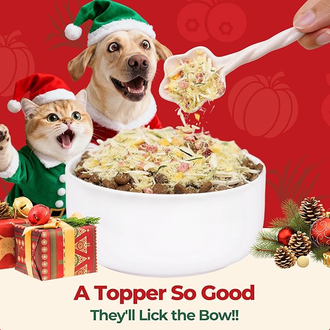 Wellix Cat Christmas Treats Freeze Dried for Cats&Dogs - High Protein Dog&Cat Food Topper 3 Ingredients Added (Cat Grass/Cranberry/Pumpkin) for Puppy or Kitten Treat 7.05oz