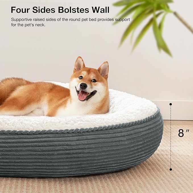 Love's cabin Round Donut Cat and Dog Cushion Bed, 36in Pet Bed for Cats or Small Dogs, Anti-Slip Water-Resistant Bottom, Super Soft Durable Fabric Pet beds, Washable Cat Dog Bed Stripe Bluish Grey