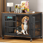 EasyCom 41"/33"/27" Dog Crate Furniture with Name Tag, Heavy Duty Dog Kennel Indoor for Medium Dogs, Double-Doors Sturdy Metal Dog Cage for Anxiety Dog, Decorate House as TV Stand, End Table