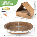 4PCS 2 Corrugated Cat Scratcher Lounge Bowl,1 Scratching Pad Cardboard with House,1 Brush, Oval Cat Bed for 2 Cats, Scratch Board for Cats, Cute Round Cat Lounger Scratcher for Furniture Protection