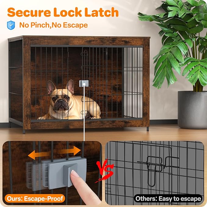 Dog Crate Furniture, Wooden Dog Crate 33in, Decorative Cage with End Table for Dog Indoor Kennel, High Anxiety Dog, Escape-Proof Locks for All Breeds