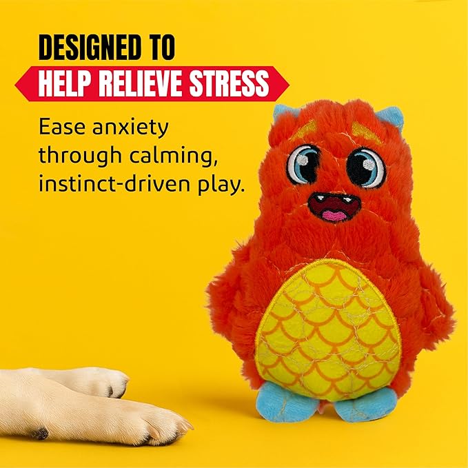 Bite Force - Durable & Strong Dog Toy Orange Monster with Squeaker, Kevlar-Reinforced for Aggressive Chewers.