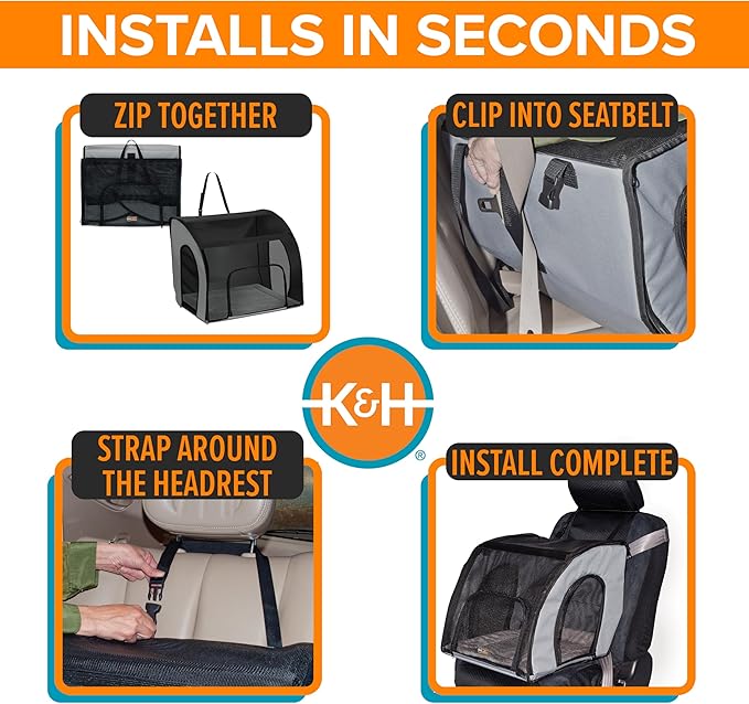 K&H Pet Products Enclosed Large Dog Car Seat, Travel Safety Carrier, Dog Travel Car Seat, Soft-Sided Covered Pet Carrier, Washable Pad, Multiple Entrances, Mesh Windows - Large 29.5 X 22 X 25.5in