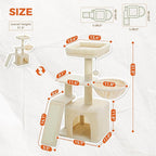 PETEPELA Small Cat Tree for Indoor Cats, 32'' Cute Cat Tower Cat Condo with Sisal Scratching Ramp, Cozy Hammock and Removable Top Bed Perch for Kittens, Beige