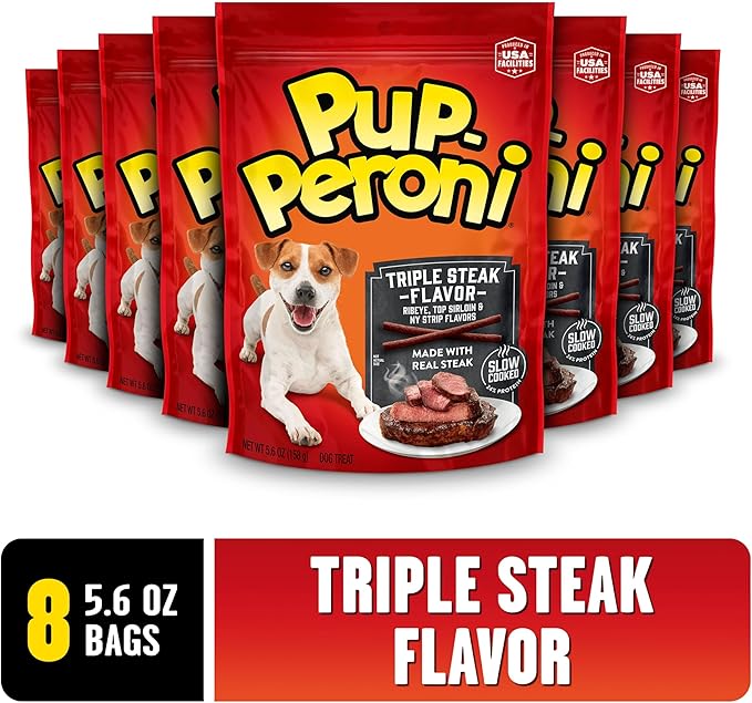 Pup-Peroni Dog Treats, Triple Steak Flavor, 5.6 Ounce (Pack of 8), Ribeye, Top Sirloin, NY Strip Flavors