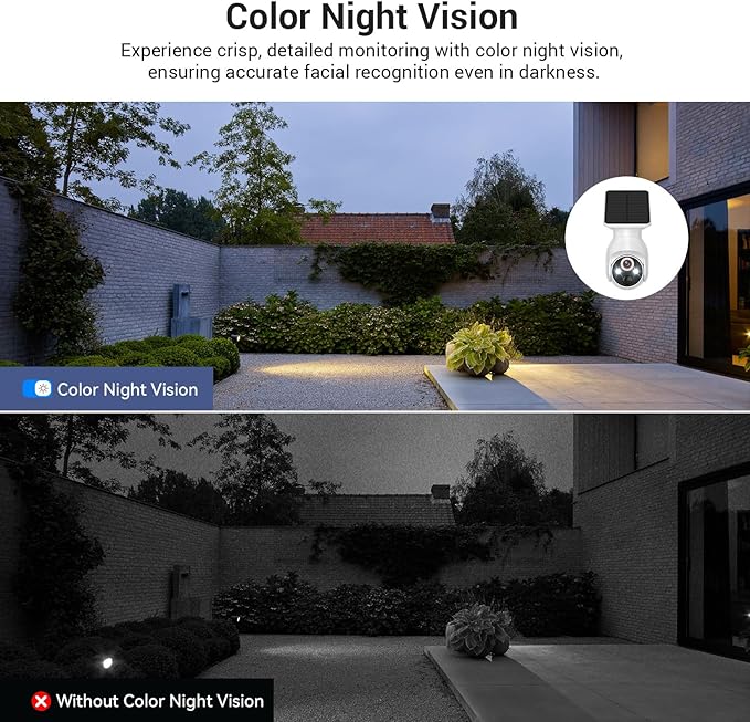 1080p Security Camera Wireless with Solar Panel, 2.4G WiFi Only, AI Human Detection, 2-Way Audio, Color Night Vision, Indoor/Outdoor Surveillance Bullet Cam, Cloud Storage (Sold Separately)