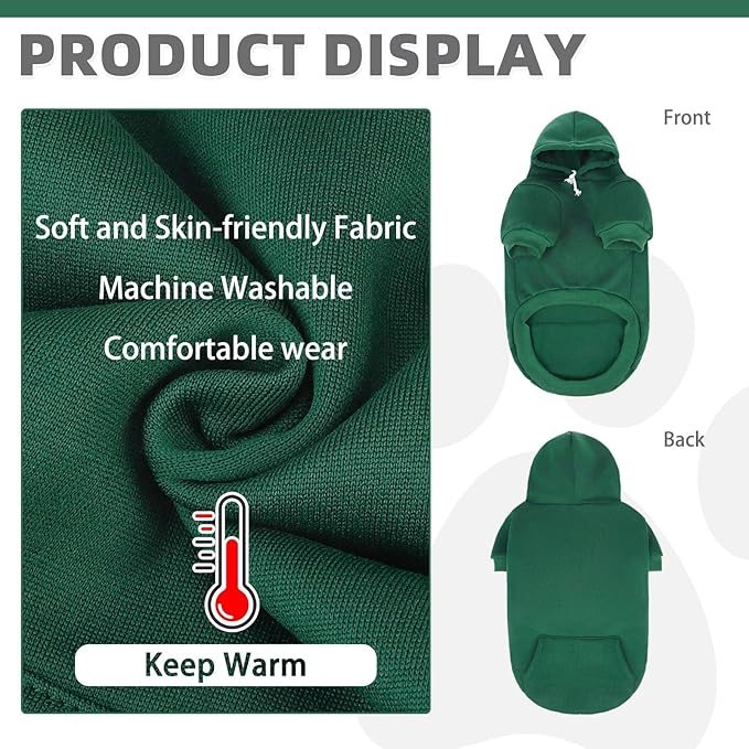 KOOLTAIL Basic Dog Hoodie - Soft & Warm Dog Hoodie Sweater with Leash Hole and Pocket, Dog Winter Coat, Cold Weather Clothes Sweatshirt for Small Medium Large Dogs Puppy Cat Boys Girls Deep Green L