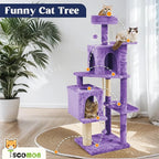 58.5inch Large Cat Tree Tower Condo for Indoor Cats, Soft Plush Multi-Level Climbing Tree Cat House, Scratching Post, More Entrance/Exit, Sisal Rope, Violet Purple