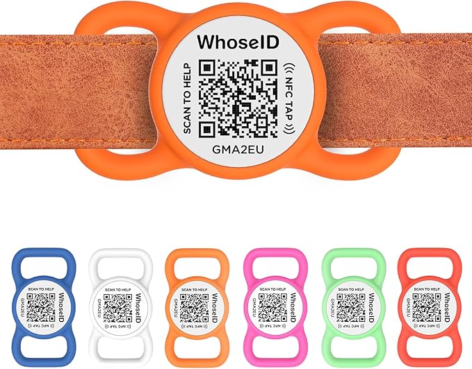 QR Code Dog Tag with NFC, Personalized Pet ID Tag, Silent Silicone Dog ID Tag, Modifiable Pet Online Profile, Multiple Emergency Contact, Scan QR Code Send Location Email (Small, Orange)