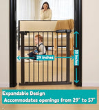 29"-57" Baby and Pet Safety Gate, 30" Tall Metal Walk-Thru Gate for Doorways & Stairs, Easy One-Hand Open, Dual Lock (Brown, 29" W x 30.5“H)