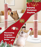 Christmas Cat Scratching Post,Christmas Cat Scratcher for Indoor Cats,Christmas Cat Tree Tower Activity Cat Play Center with Santa Danging Sock Toys and Gift Box