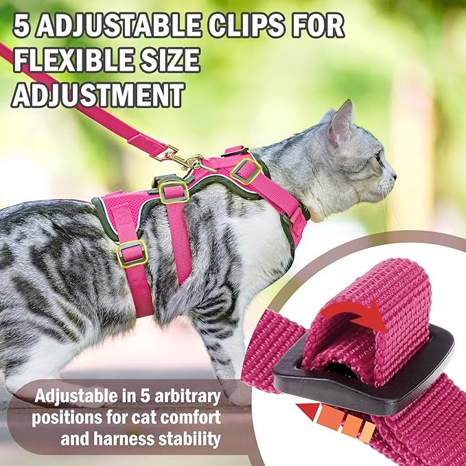 PUPTECK Cat Harness and Leash Set Escape Proof for Walking, Breathable Mash Vest Adjustable Harness for Cats Puppy Small Animals, Reflective at Night, Fuschia Small