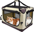 Large Cat Carrier for Car Travel, Soft Sided Collapsible Pet Carrier for Outdoor and Indoor Uses, Roomy Extra Large Cat Carrier for 2 Kittens or Puppies Up to 50lbs (Brown)