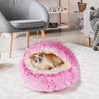 Cat Beds & Dog Bed with Cover Cave, Dog Beds for Small Dogs, Round Soft Plush Donut Calming Pet Bed for Indoor Cats or Small Dog, Washable Puppy Bed with Non-Slip Bottom-24inch