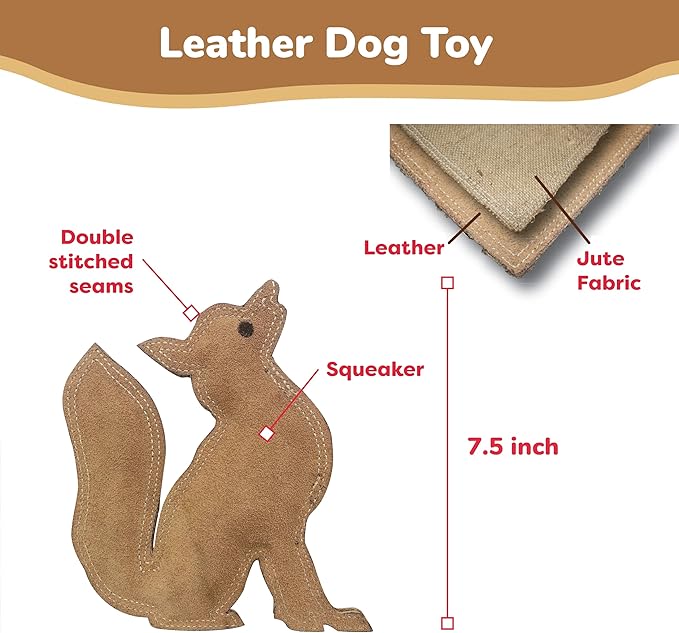 SPOT Dura-Fused Leather Fox Dog Toy – Real Leather & Jute Fabric, Double-Stitched & Durable, Squeaky Interactive Chew Toy for Moderate Chewers, Small & Medium Dogs, Soft Stuffed Fetch Toy, 7.5in