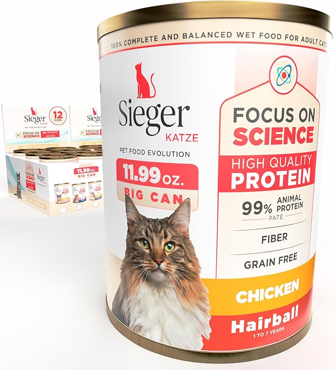Sieger Katze Grain-Free Wet Cat Food (Pack of 12) High-Protein Hairball Food for Cats – Premium Pate for Urinary Health & Digestion