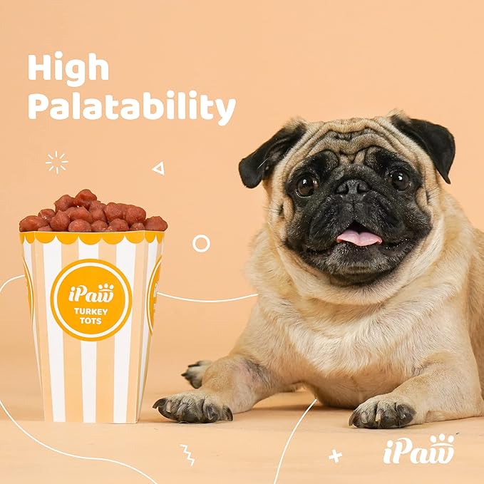 iPaw Turkey Tots Dog Treats for Puppy Training, All Natural Human Grade Dog Treat, US Sourced Raw Material, Hypoallergenic, Easy to Digest (Turkey Tots)