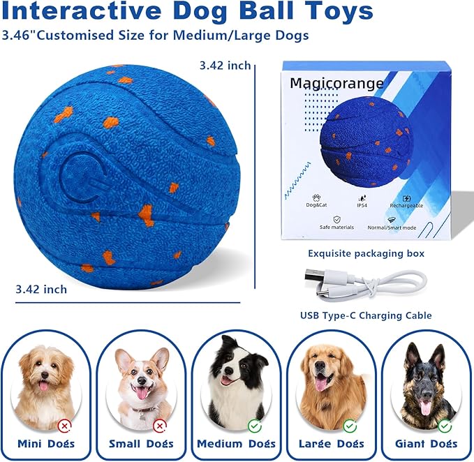Magicorange Interactive Dog Toys,Automatic Rolling Dog Ball Toys,Dogs Rolling Effect Tennis Balls Herding Balls for Puppy/Small/Medium/Large Dogs (Blue)