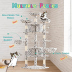 SHA CERLIN 73in Fan-Shaped Corner Cat Tower for Save Space/Multi-Level Tall Tree for Indoor Kitties/Condo with Baskets/Cozy Perches/Sisal Scratching Posts/Pet Activity House/White & Black Spot