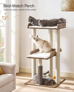 FourFurPets 43.7" Cat Tree, Modern Cat Tree Tower, Cat Tower for Indoor Cats Large Adult, Cat Condo with Scratching Post, Large Perch and Removable Pads, Greige