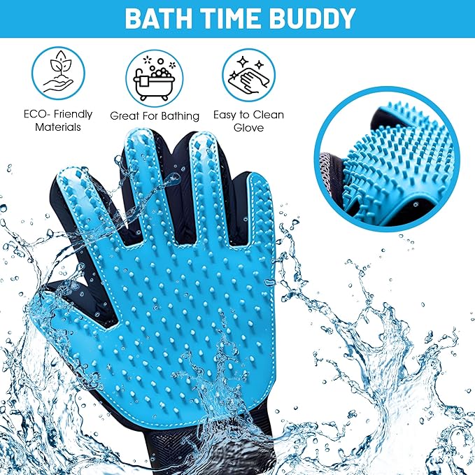 Upgrade Pet Grooming Gloves, Grooming Gloves for Dogs, Cats, Rabbits & Horses with Long and Short Hair, Efficient Pets Hair Remover Mittens - 1 Pair (Sky Blue)