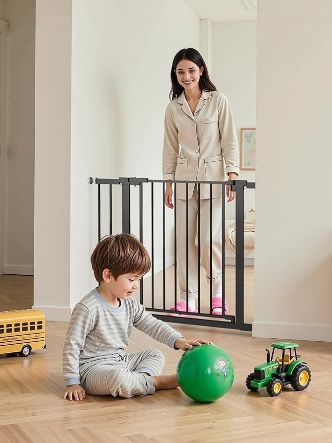 29.5-40.5" Baby Gate for Stairs, Dog Gate for Doorways, Walk Thru Auto Close Metal Baby Safety Gate for The House, Stairs and Doorways, Child Gate Pressure Mounted, Pet Gate for Dog Indoor - Black