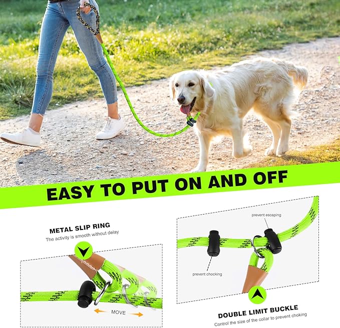 lynxking Slip Lead Dog Leash Reflective, Heavy Duty Comfortable Strong Rope for Large Medium Small Dogs No Pull Pet Training (Light Green, 2PCS Large 1/2in x 6ft)