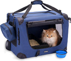 Large Cat Carrier 24"x16.5"x16.5" Soft-Sided Portable Pet Crate for Car Traveling with Collapsible Litter Box and Bowl