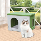 Rockever Plastic Cat House Outdoor with Escape Door, Waterproof Feral Cat House Outdoor Indoor, Sturdy Cat House for Outdoor Cats with Cat Bed Mat, Assemble Easily-Green
