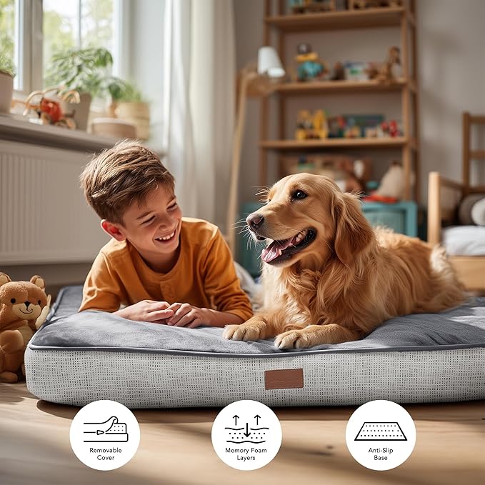 Deconovo Orthopedic Dog Bed for Medium & Large Dogs – Supportive Memory Foam with Washable Cover, Non-Slip Base – Comfort for Senior, Arthritic & Active Pets, Light Grey, 44" Lx32 Wx3 Th