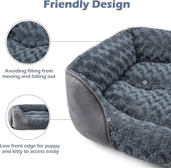 INVENHO Dog Bed for Large Medium Small Dogs, Rectangle Washable Orthopedic Dog Bed, Soft Calming Sleeping Puppy Bed Durable Pet Cuddler with Anti-Slip Bottom S(20"x19"x6")