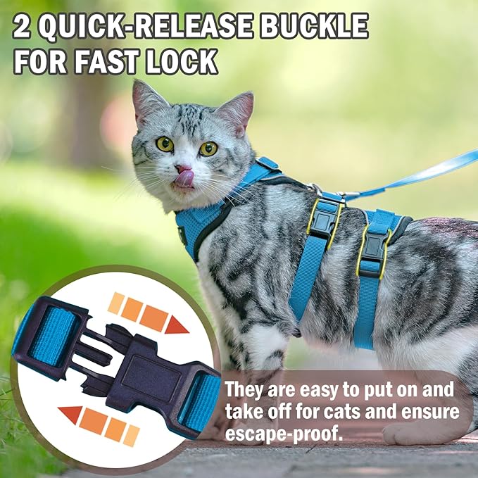 PUPTECK Cat Harness and Leash Set Escape Proof for Walking, Breathable Mash Vest Adjustable Harness for Cats Puppy Small Animals, Reflective at Night, Sky Blue Small