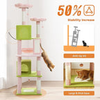 PAWZ Road 70 Inch Cat Tower, Pink Cat Tree with 2 Cozy Condos, 2 Plush Perch, Large Basket, 2 Scraching Pad & 6 Scraching Posts for Indoor Cats Large Adult