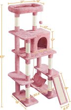 Yaheetech Cat Tree Cat Tower, 63in Multi-Level Kitten Tree w/Sisal-Covered Scratching Posts & Condo, Pet Furniture Activity Center for Kitty, Pink