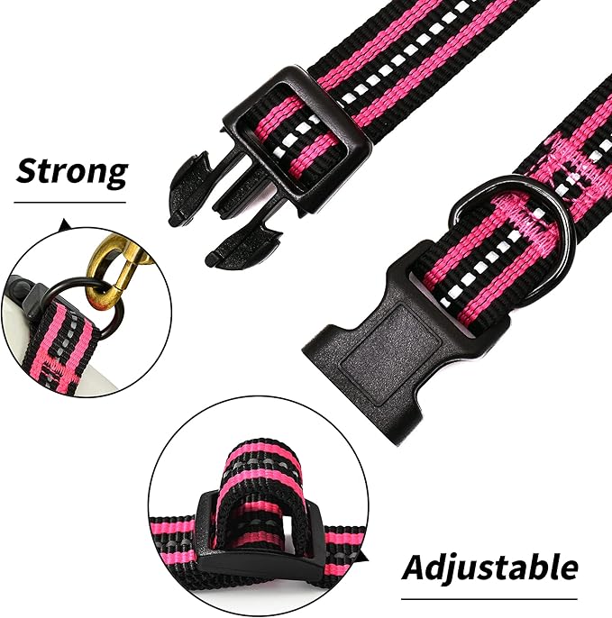 Mile High Life Reflective Dog Collar | Nylon Pet Collars wiith Buckle | Light Weight Puppy Collars | Pink Dog Collars for Large Dogs (Pink, L)