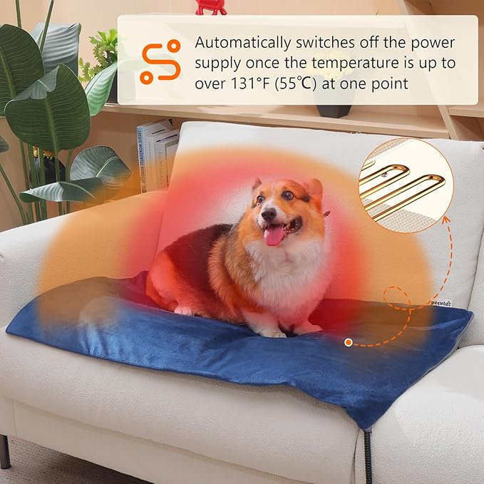 Pecute Cat Heating Pad Indoor, 6 Adjustable Temperature with Timer, Dog Heating Pad with Dual-Resistant Cable, Waterproof Layer, Heated Cat Bed Mat Blanket, Electric Pet Heating Pad for Cats Dogs